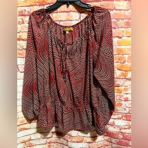 Ellen Tracy Red and Black Relaxed Peplum Blouse size XL.